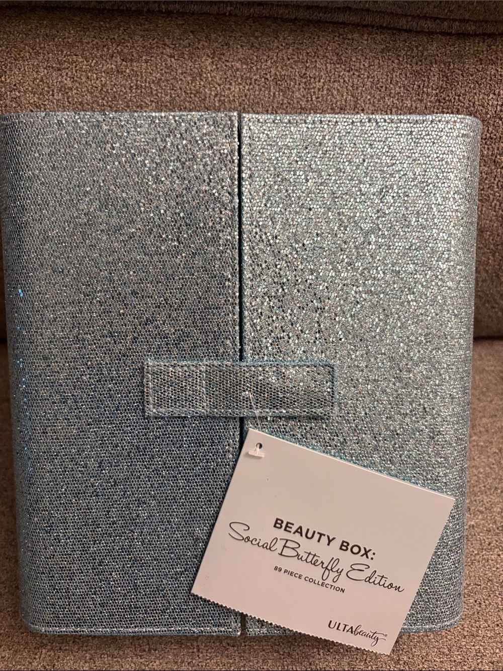 Ulta Beauty Eyeshadow Palette Case in Blue glitter. Social Butterfly Edition